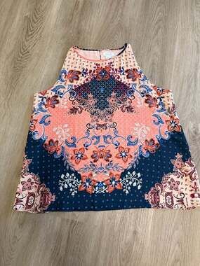 Kenar Boho Floral Paisley Print High Neck Halter Tank Top Size XL